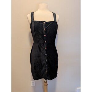 No Comment Corduroy Jumper Overall Dress Button Front XL Black
